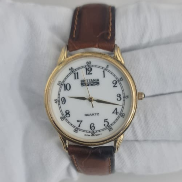 BRITTANIA Stainless Steel Back Leather Stripes Japan Movement Wristwatch