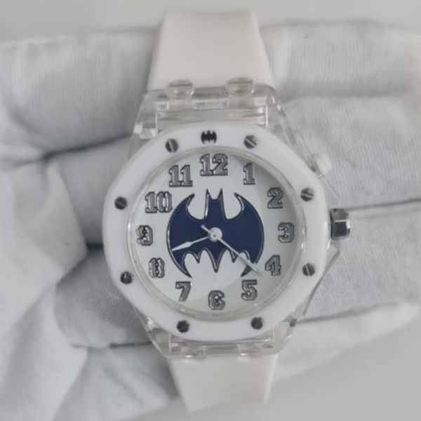 Batman BAT9157 Accutime Plastic Caseback Japan Movement White Sillicone Stripes Wristwatch