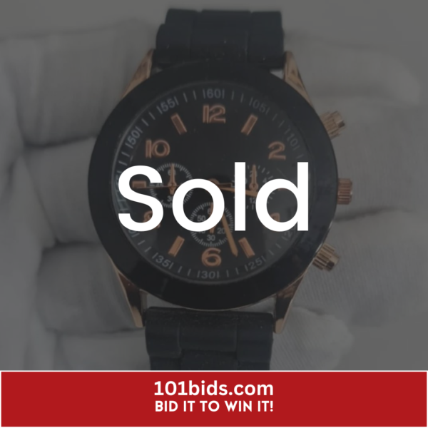 Black-Copper-Tone-Dial-Stainless-Steel-Back-Black-Sillicone-Stripes-Wristwatch sold