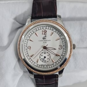 Caribbean Joe CJ7018STK Stainless Steel Back Leather Stripes Wristwatch 1