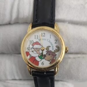 Christmas Theme 19-212 Stainless Steel Back Japan Movement Leather Stripes Ladies Wristwatch 1