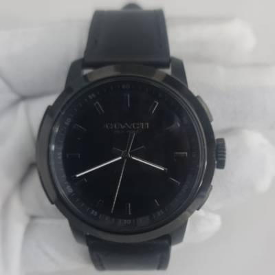 Coach Smart Watch New York 14602335 Stainless Steel Black Leather Stripes Wristwatch