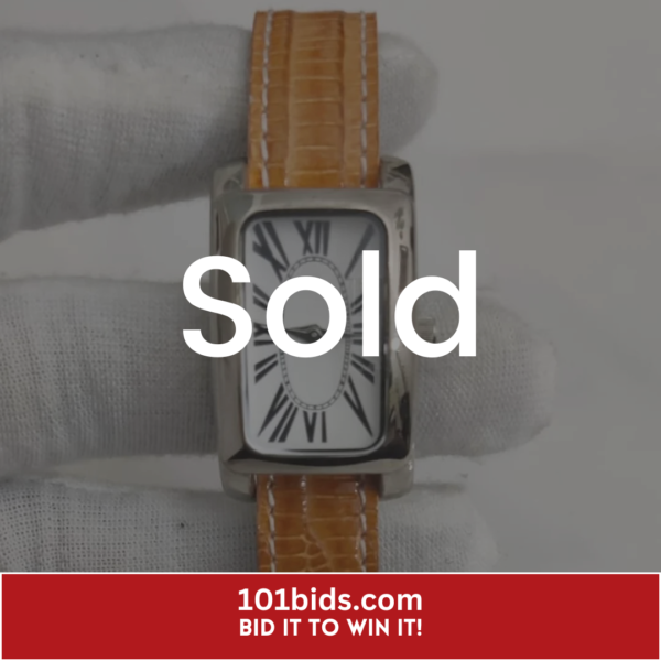 Coldwater-Creek-Stainless-Steel-Back-Brown-Leather-Stripe-Wristwatch sold