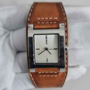 DKNY Stainless Steel Back Leather Stripe Wristwatch 2