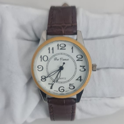 Da Vinci Stainless Steel Back Japan Movement Leather Stripe Wristwatch