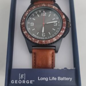 George 282043BKG Stainless Steel Back Brown Leather Stripes Wristwatch 5