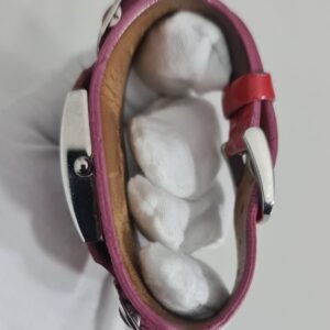 Guess G56003L Stainless Steel Back Reddish Pink Leather Stripe Ladies Wristwatch 3