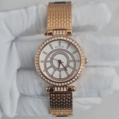 Guess Rose Gold Tone Stainless Steel Back Japan Movement Ladies Wristwatch