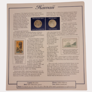 Hawaii The Aloha State 1959 With Hawaii Statehood Quarter-Dollars Coins 2008 & State Stamps 1