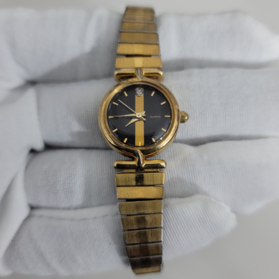 Vintage Helbros 2611D 91-3 Gold Tone Dial Stainless Steel  Back Ladies Wristwatch Bracelet