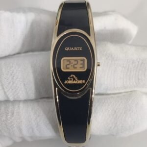 Jordache Women's Black Gold Toned Cuff Band Digital Wristwatch 1