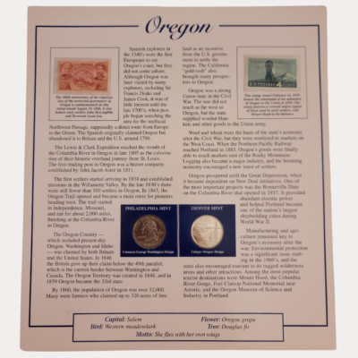 Oregon The Beaver State 1859 With Oregon Statehood Quarter-Dollars Coins 2005 & State Stamps