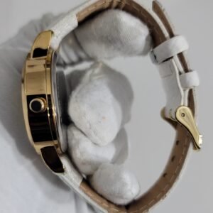 Owl Theme White & Gold Stainless Steel Back Leather Stripes Wristwatch 3