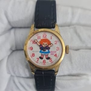Raggedy Ann Theme Stainless Steel Back Swiss Made Leather Stripes Wristwatch 1
