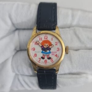 Raggedy Ann Theme Stainless Steel Back Swiss Made Leather Stripes Wristwatch 2