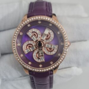 Saneesi 9027 Stainless Steel Back Purple Leather Stripes Ladies Wristwatch 1