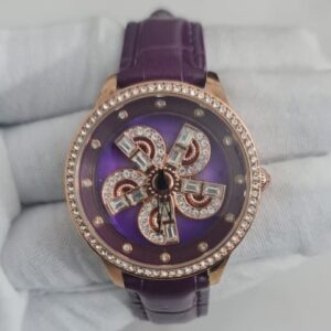 Saneesi 9027 Stainless Steel Back Purple Leather Stripes Ladies Wristwatch 2