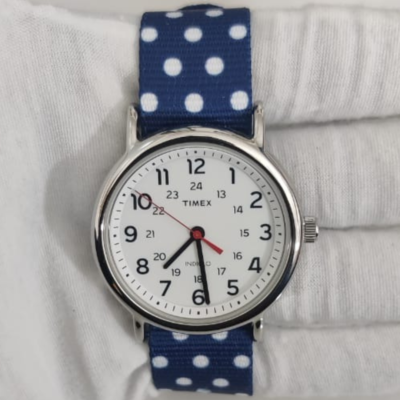 Timex 36 Stainless Steel Back Blue & White Stripe Ladies Wristwatch