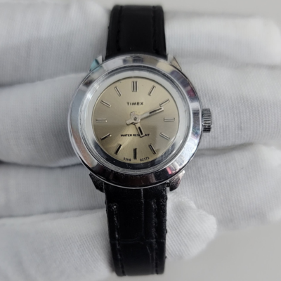 Timex 5511002375 Stainless Steel Back Leather Stripe Ladies Wristwatch