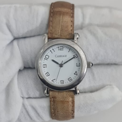 Timex J7 Carriage Stainless Steel Back Leather Stripes Wristwatch