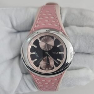 Titus 06-0789 Stainless Steel Back Pink Leather Stripe Wristwatch 1
