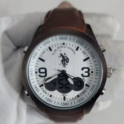 U.S. POLO ASSN. USC50248  Japan Movement Leather Stripes Wristwatch