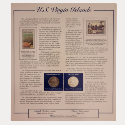 U.S. Virgin Islands 1917 With U.S. Virgin Islands Quarter-Dollars Coins 2009 & State Stamps