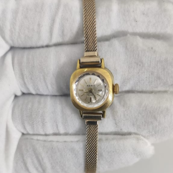 Vintage Automatic Kent Gold Tone Stainless Steel Back Ladies Wristwatch