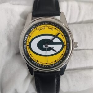 Vintage Game Time Packers FSC#49593-1 Stainless Steel Back Leather Stripes Wristwatch 1