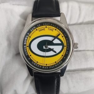 Vintage Game Time Packers FSC#49593-1 Stainless Steel Back Leather Stripes Wristwatch 2
