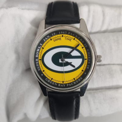 Vintage Game Time Packers FSC#49593-1 Leather Stripes Wristwatch