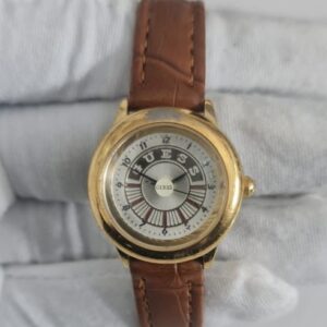 Vintage Guess Stainless Steel Back Japan Movement Leather Stripes Ladies Wristwatch 1996 2