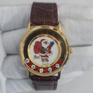 Vintage Speidel Leather Sant Claus Christmas Wristwatch Moving Crystals 1