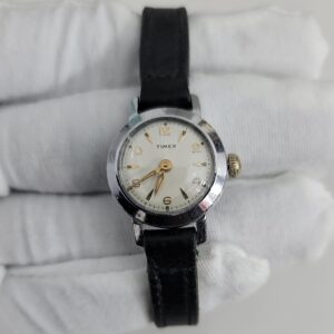 Vintage Timex Automatic Stainless Steel Back Leather Stripe Ladies Wristwatch 1