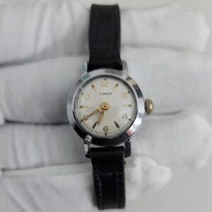 Vintage Timex Automatic Stainless Steel Back Leather Stripe Ladies Wristwatch 2