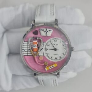 WW Doctor Theme Stainless Steel Back White Leather Stripes Wristwatch 2