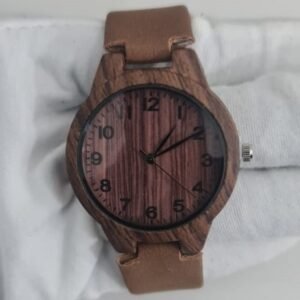 Wood Dial Stainless Steel Back Leather Stripes Wristwatch 3 2
