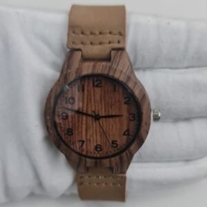 Wood Dial Stainless Steel Back Leather Stripes Wristwatch 4 1
