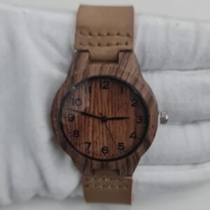 Wood Dial Stainless Steel Back Leather Stripes Wristwatch 4 2