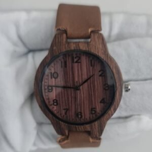 Wood Dial Stainless Steel Back Leather Stripes Wristwatch 5 1