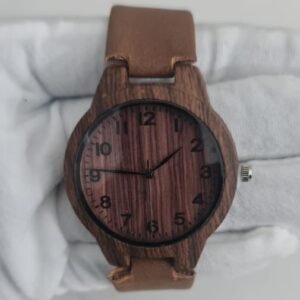 Wood Dial Stainless Steel Back Leather Stripes Wristwatch 5 2