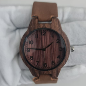 Wood Dial Stainless Steel Back Leather Stripes Wristwatch 5