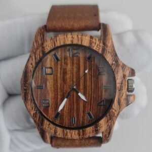 Wood Dial Stainless Steel Back Leather Stripes Wristwatch 6 1