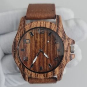 Wood Dial Stainless Steel Back Leather Stripes Wristwatch 6 2