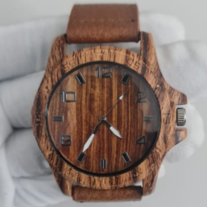 Wood Dial Stainless Steel Back Leather Stripes Wristwatch 6