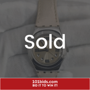 Swiss Made Swatch Irony Stainless Steel Patented Beige Leather Stripes Ladies Wristwatch