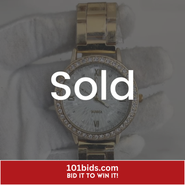 Fancy-Gold-Tone-Stainless-Steel-Back-Ladies-Wristwatch sold