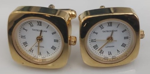 Tateossian London Gold Tone Stainless Steel Back Watch Cufflinks 3