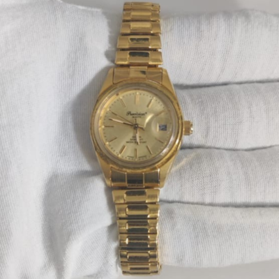 Precision By Gruen 243-2015 Gold Tone Ladies Wristwatch Bracelet With Original Box