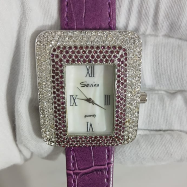 Savina JW1633L Austrian Rhine Stones Rhodium Plated Japan Movement Ladies Wristwatch
